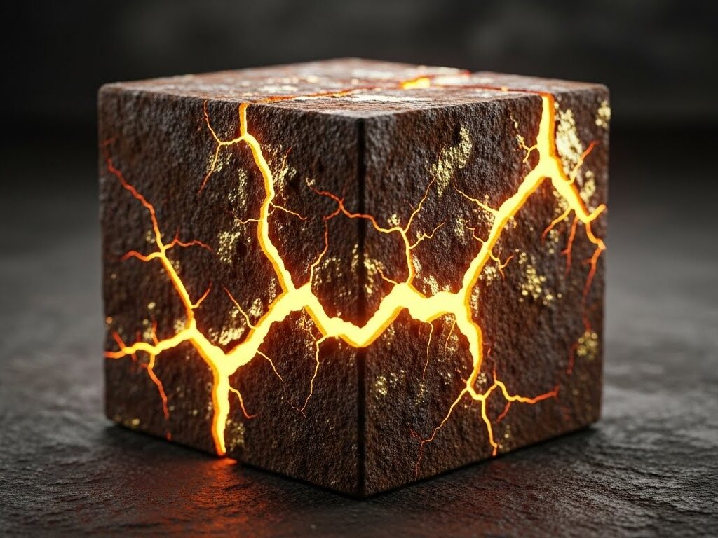 heavily rusted metal cube